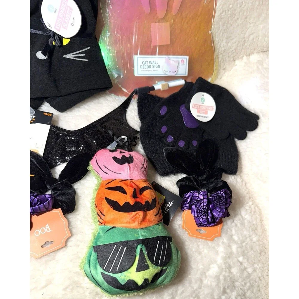 Cat Lover Halloween Bundle Girls Blanket Toys Wall Sign Catnip Toy & More! NEW